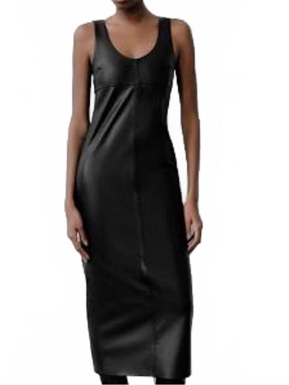 Zara Faux Leather Fitted Sleeveless Midi Dress XS